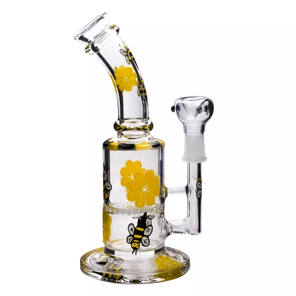 (Clearance) Thick Glass Honey Bee Perc 14mm Water Glass Pipe Bong